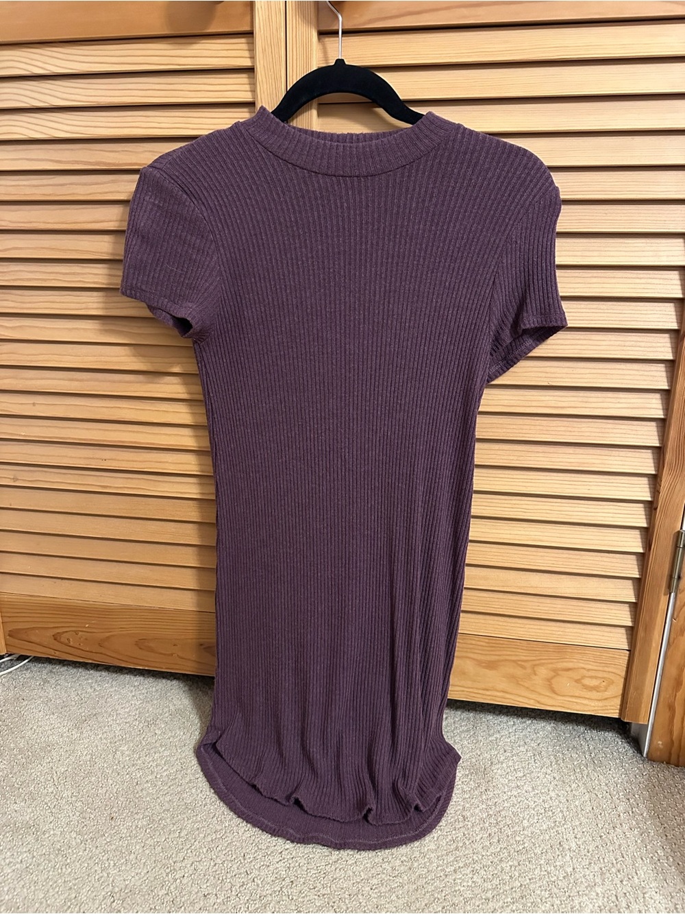 Garage Ribbed Short-Sleeve Midi Dress in Mauve
